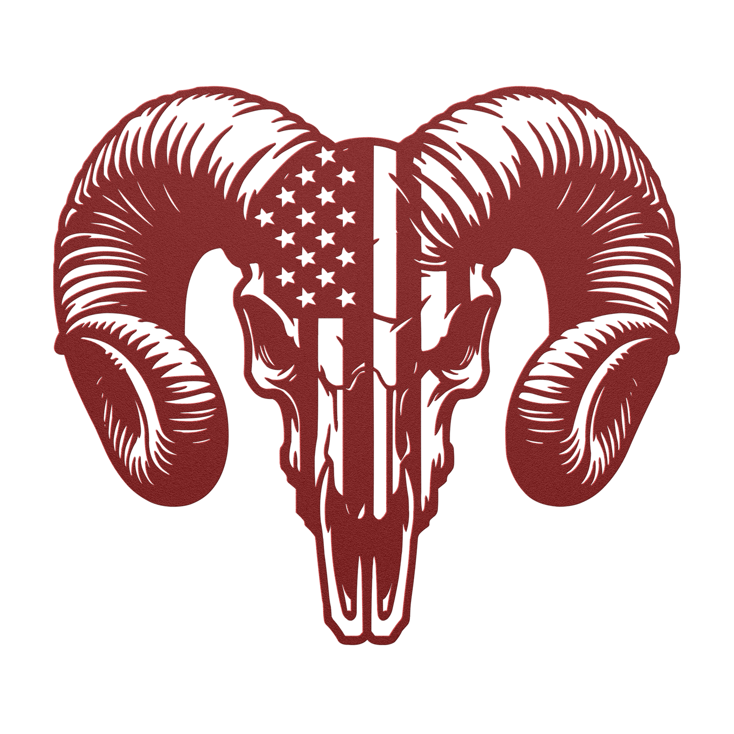 Patriotic Ram Skull Metal Wall Art | Rustic Ranch Strength Tribute - MAIKERU STUDIO
