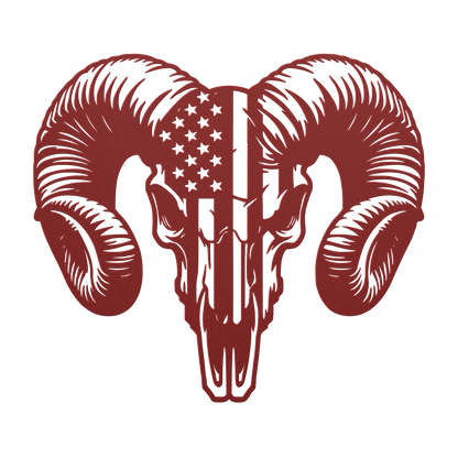 Patriotic Ram Skull Metal Wall Art | Rustic Ranch Strength Tribute - MAIKERU STUDIO