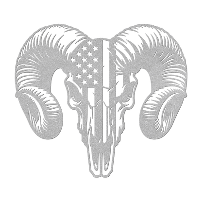 Patriotic Ram Skull Metal Wall Art | Rustic Ranch Strength Tribute - MAIKERU STUDIO