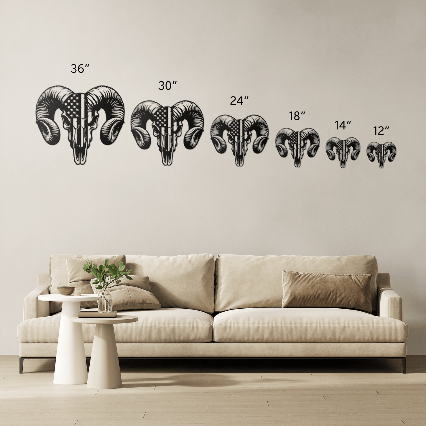 Patriotic Ram Skull Metal Wall Art | Rustic Ranch Strength Tribute - MAIKERU STUDIO