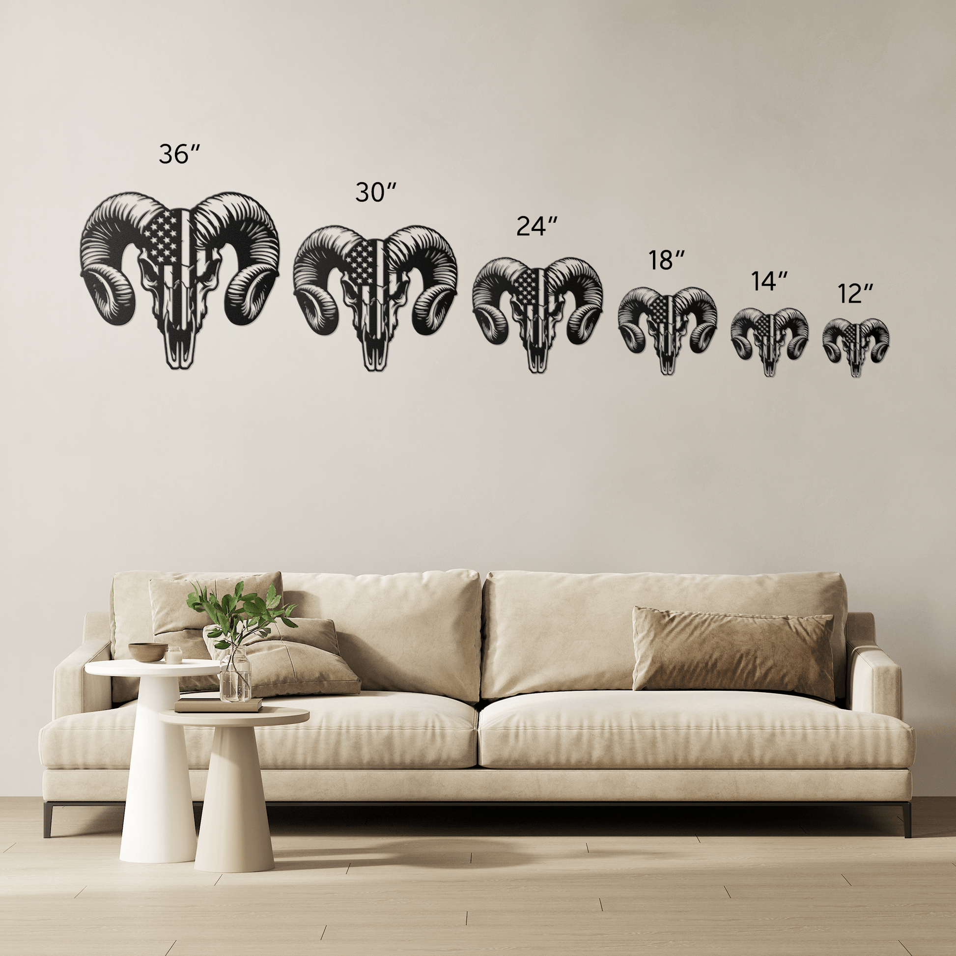 Patriotic Ram Skull Metal Wall Art | Rustic Ranch Strength Tribute - MAIKERU STUDIO