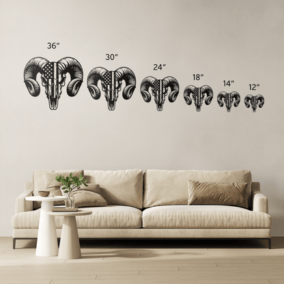 Patriotic Ram Skull Metal Wall Art | Rustic Ranch Strength Tribute - MAIKERU STUDIO
