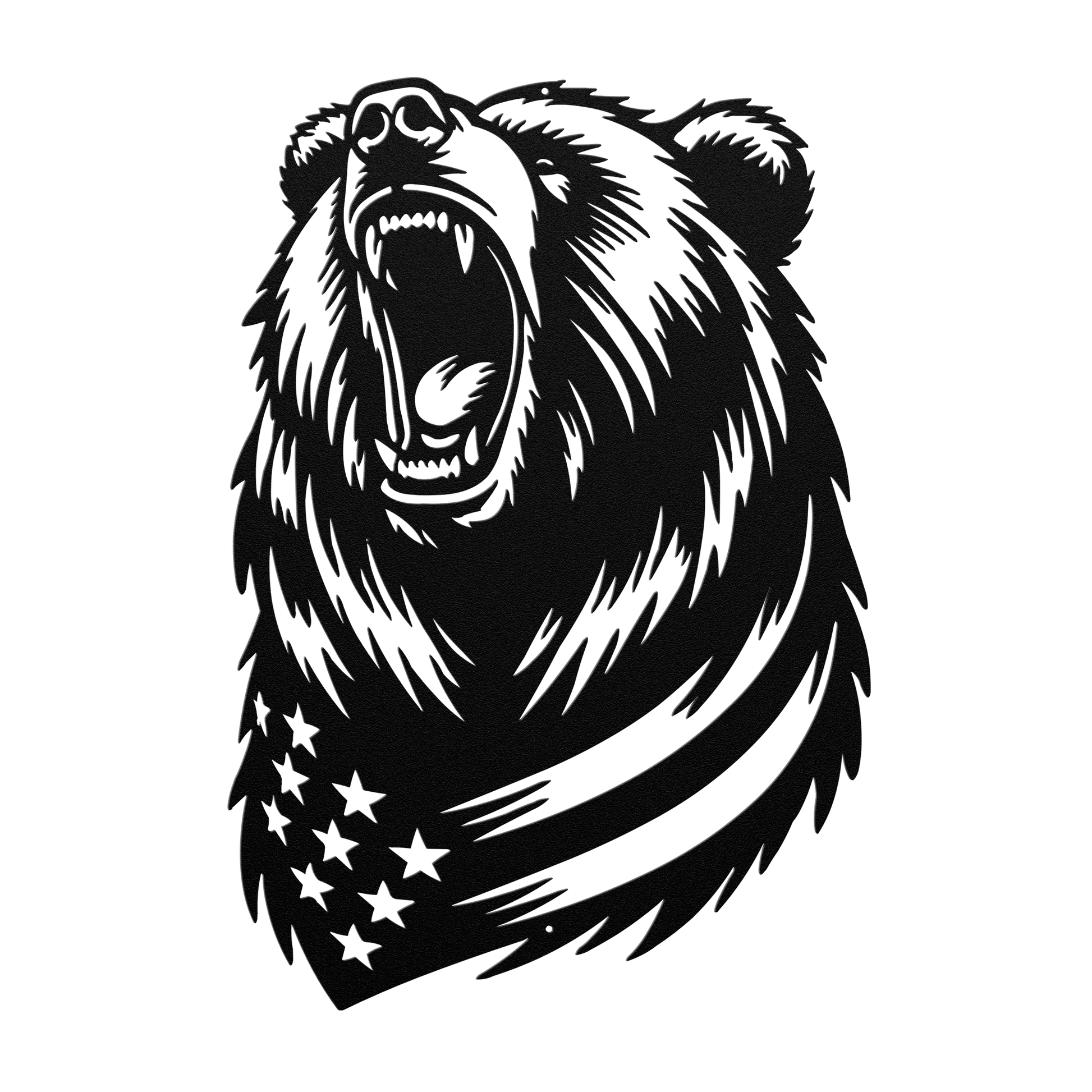Roaring Grizzly Bear With American Flag Metal Wall Art - Patriotic Wilderness Decor - MAIKERU STUDIO