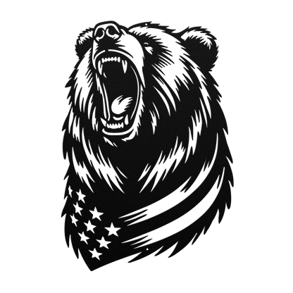 Roaring Grizzly Bear With American Flag Metal Wall Art - Patriotic Wilderness Decor - MAIKERU STUDIO