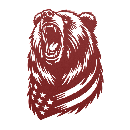 Roaring Grizzly Bear With American Flag Metal Wall Art - Patriotic Wilderness Decor - MAIKERU STUDIO