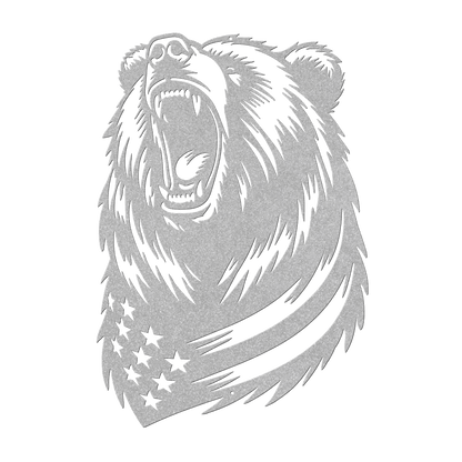 Roaring Grizzly Bear With American Flag Metal Wall Art - Patriotic Wilderness Decor - MAIKERU STUDIO