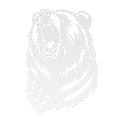 Roaring Grizzly Bear With American Flag Metal Wall Art - Patriotic Wilderness Decor - MAIKERU STUDIO