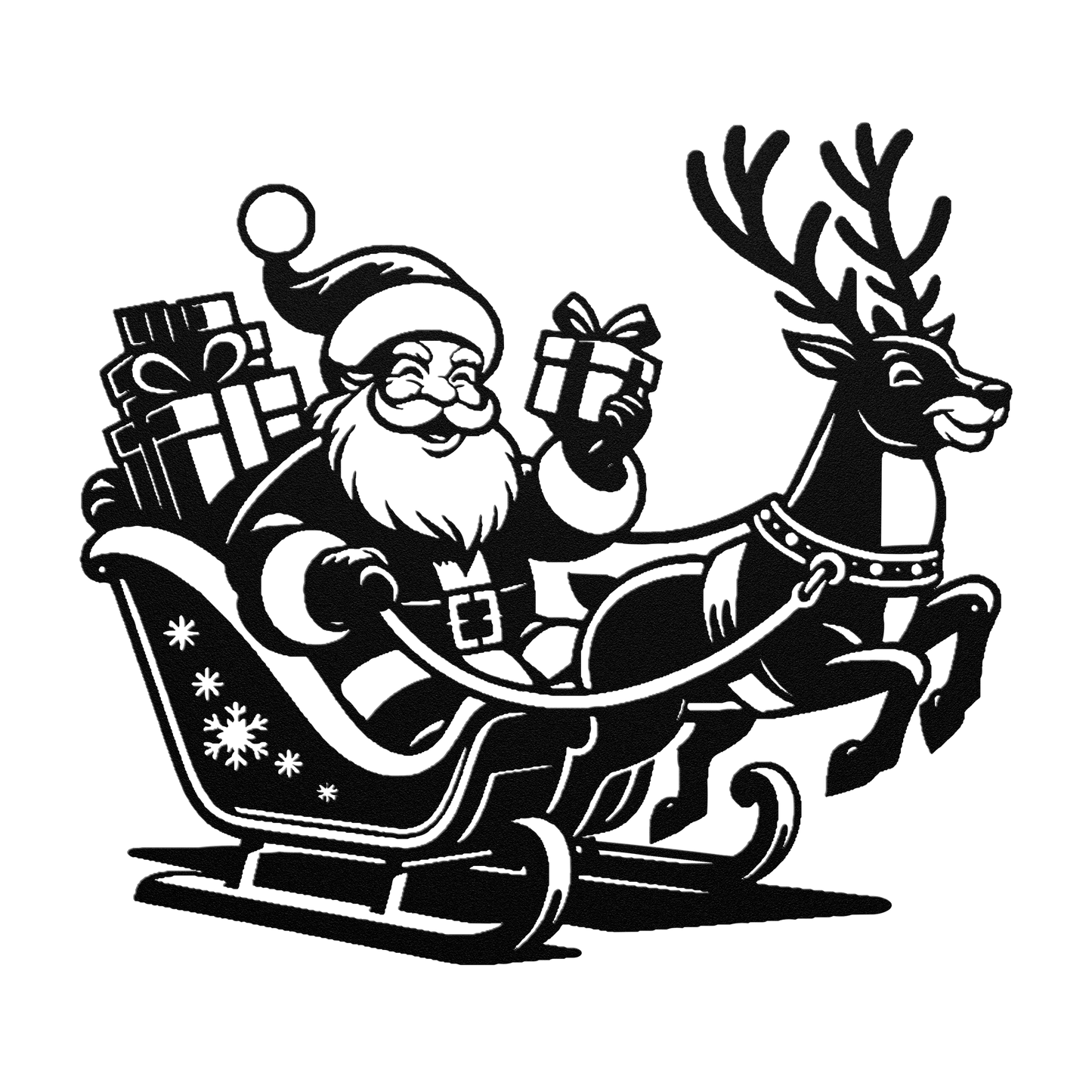 Santa Claus In Sleigh With Reindeer Metal Wall Art - MAIKERU STUDIO