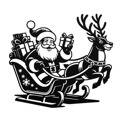 Santa Claus In Sleigh With Reindeer Metal Wall Art - MAIKERU STUDIO
