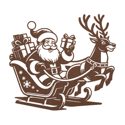 Santa Claus In Sleigh With Reindeer Metal Wall Art - MAIKERU STUDIO