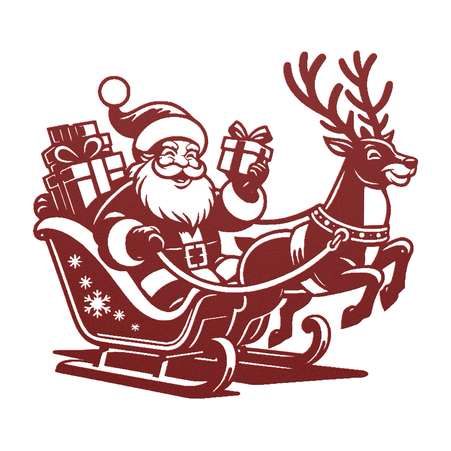 Santa Claus In Sleigh With Reindeer Metal Wall Art - MAIKERU STUDIO