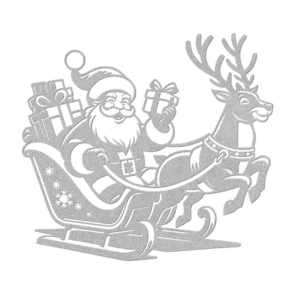 Santa Claus In Sleigh With Reindeer Metal Wall Art - MAIKERU STUDIO