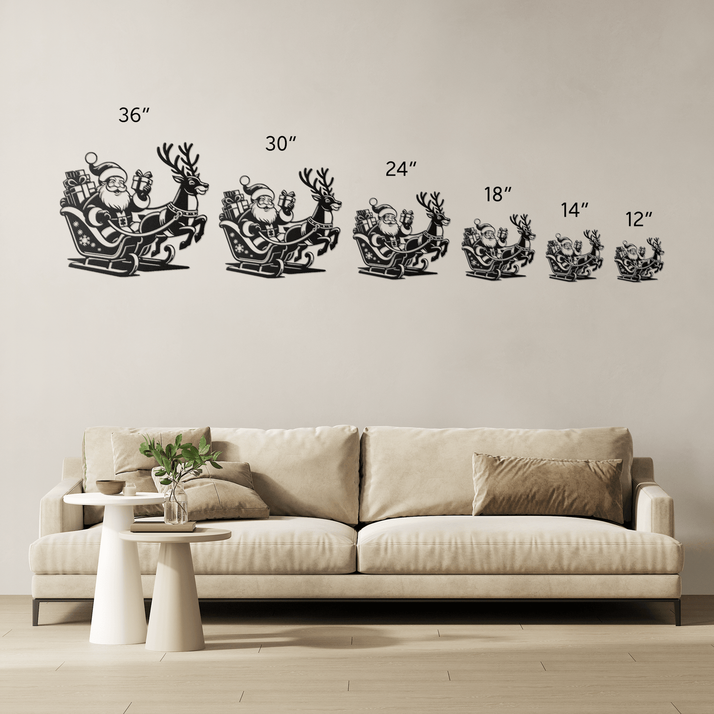 Santa Claus In Sleigh With Reindeer Metal Wall Art - MAIKERU STUDIO