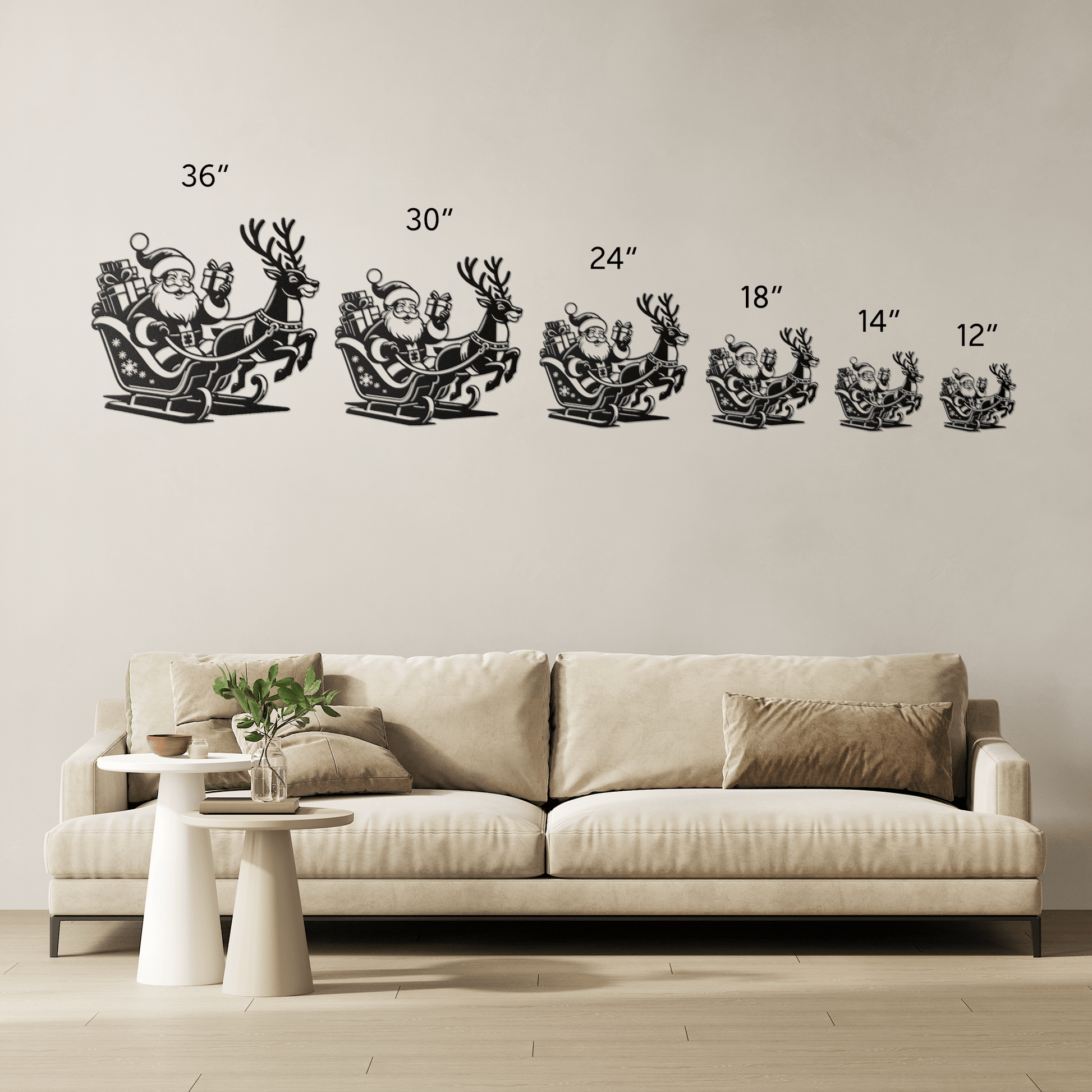 Santa Claus In Sleigh With Reindeer Metal Wall Art - MAIKERU STUDIO
