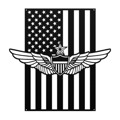 Senior Aviation Wings Badge | American Flag Wall Art Tribute - MAIKERU STUDIO