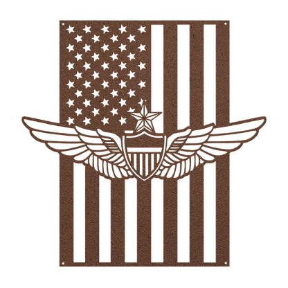 Senior Aviation Wings Badge | American Flag Wall Art Tribute - MAIKERU STUDIO