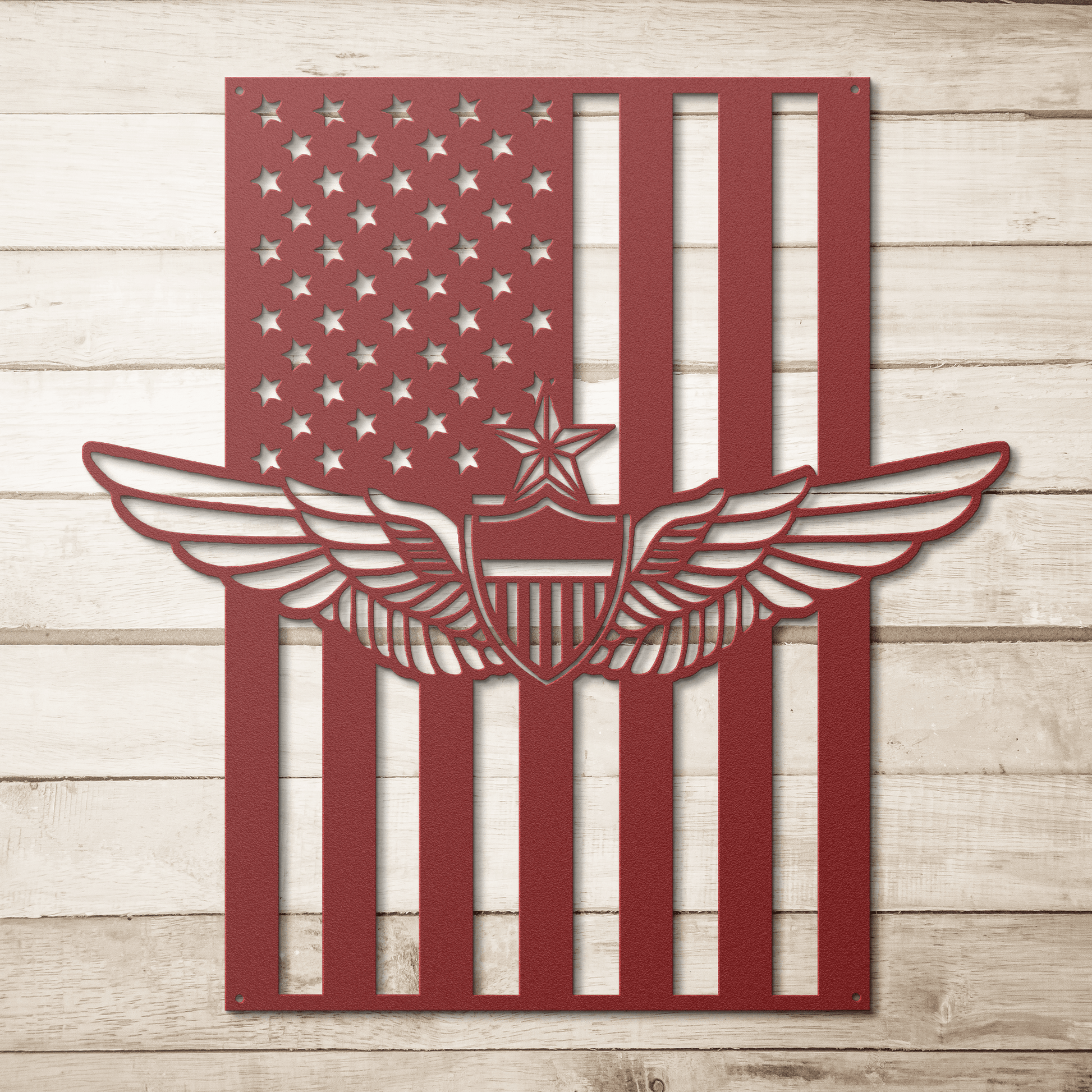 Senior Aviation Wings Badge | American Flag Wall Art Tribute - MAIKERU STUDIO