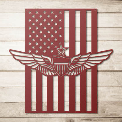 Senior Aviation Wings Badge | American Flag Wall Art Tribute - MAIKERU STUDIO