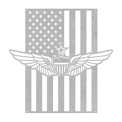 Senior Aviation Wings Badge | American Flag Wall Art Tribute - MAIKERU STUDIO