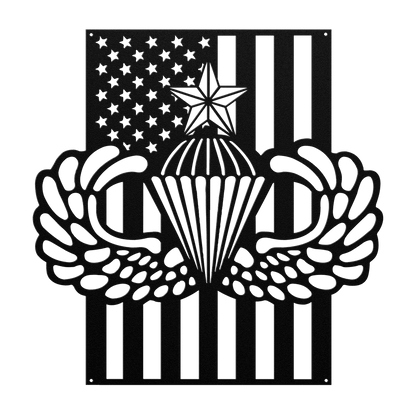 Senior Parachutist Badge Metal Wall Art | Airborne Jump Wings With American Flag - MAIKERU STUDIO