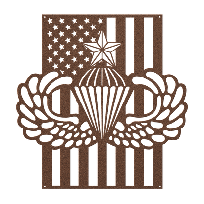 Senior Parachutist Badge Metal Wall Art | Airborne Jump Wings With American Flag - MAIKERU STUDIO