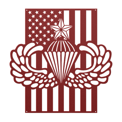 Senior Parachutist Badge Metal Wall Art | Airborne Jump Wings With American Flag - MAIKERU STUDIO
