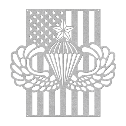 Senior Parachutist Badge Metal Wall Art | Airborne Jump Wings With American Flag - MAIKERU STUDIO