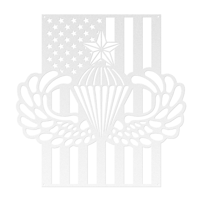 Senior Parachutist Badge Metal Wall Art | Airborne Jump Wings With American Flag - MAIKERU STUDIO