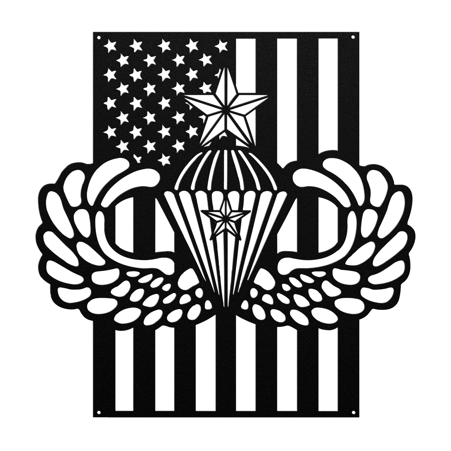 Senior Parachutist Wings With Combat Star | American Flag Tribute - MAIKERU STUDIO