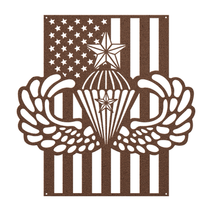 Senior Parachutist Wings With Combat Star | American Flag Tribute - MAIKERU STUDIO