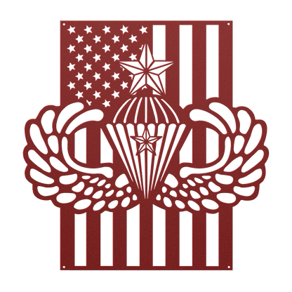 Senior Parachutist Wings With Combat Star | American Flag Tribute - MAIKERU STUDIO