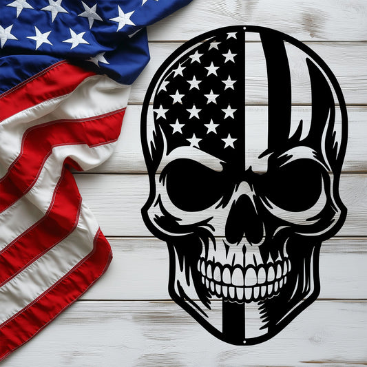 American Skull - Stand Free Or Die Patriotic Metal Wall art - MAIKERU STUDIO
