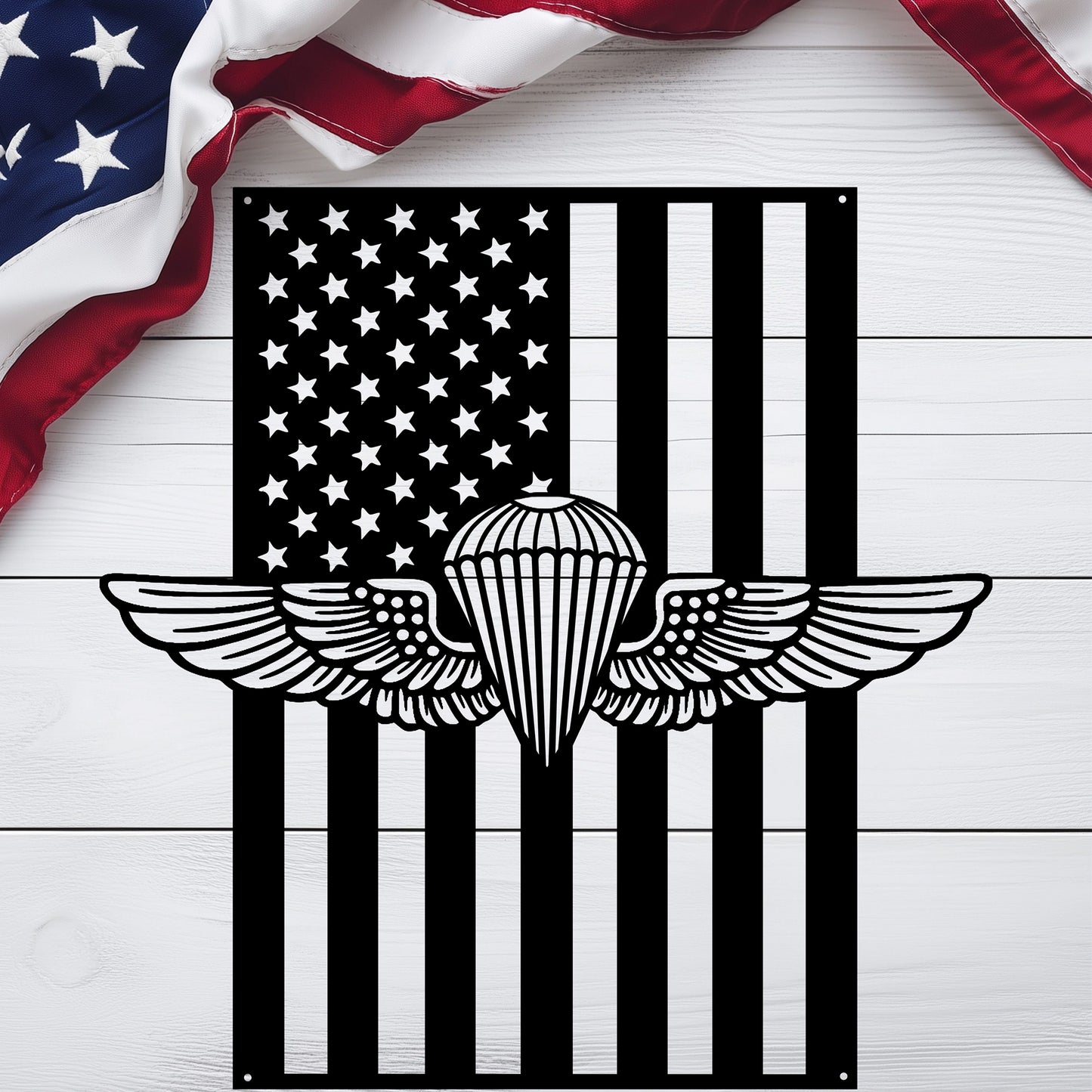 Naval/Marine Jump Wings Metal Wall Art | American Flag Tribute - MAIKERU STUDIO