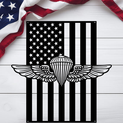 Naval/Marine Jump Wings Metal Wall Art | American Flag Tribute - MAIKERU STUDIO