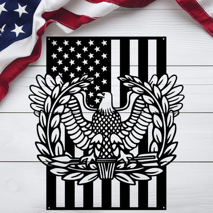Warrant Officer Rising Eagle Tribute Metal Wall Art | American Flag - MAIKERU STUDIO