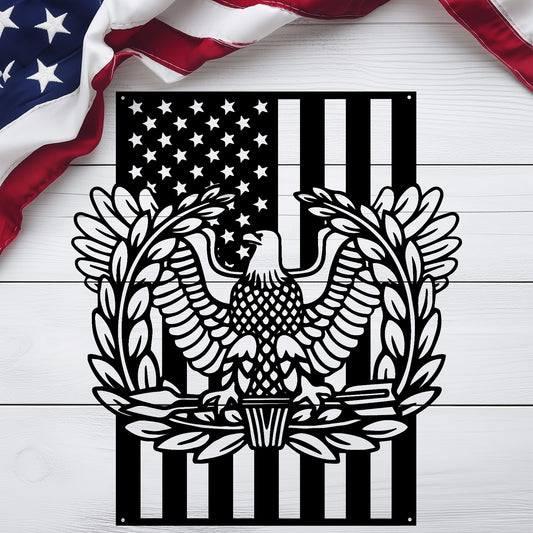 Warrant Officer Rising Eagle Tribute Metal Wall Art | American Flag - MAIKERU STUDIO