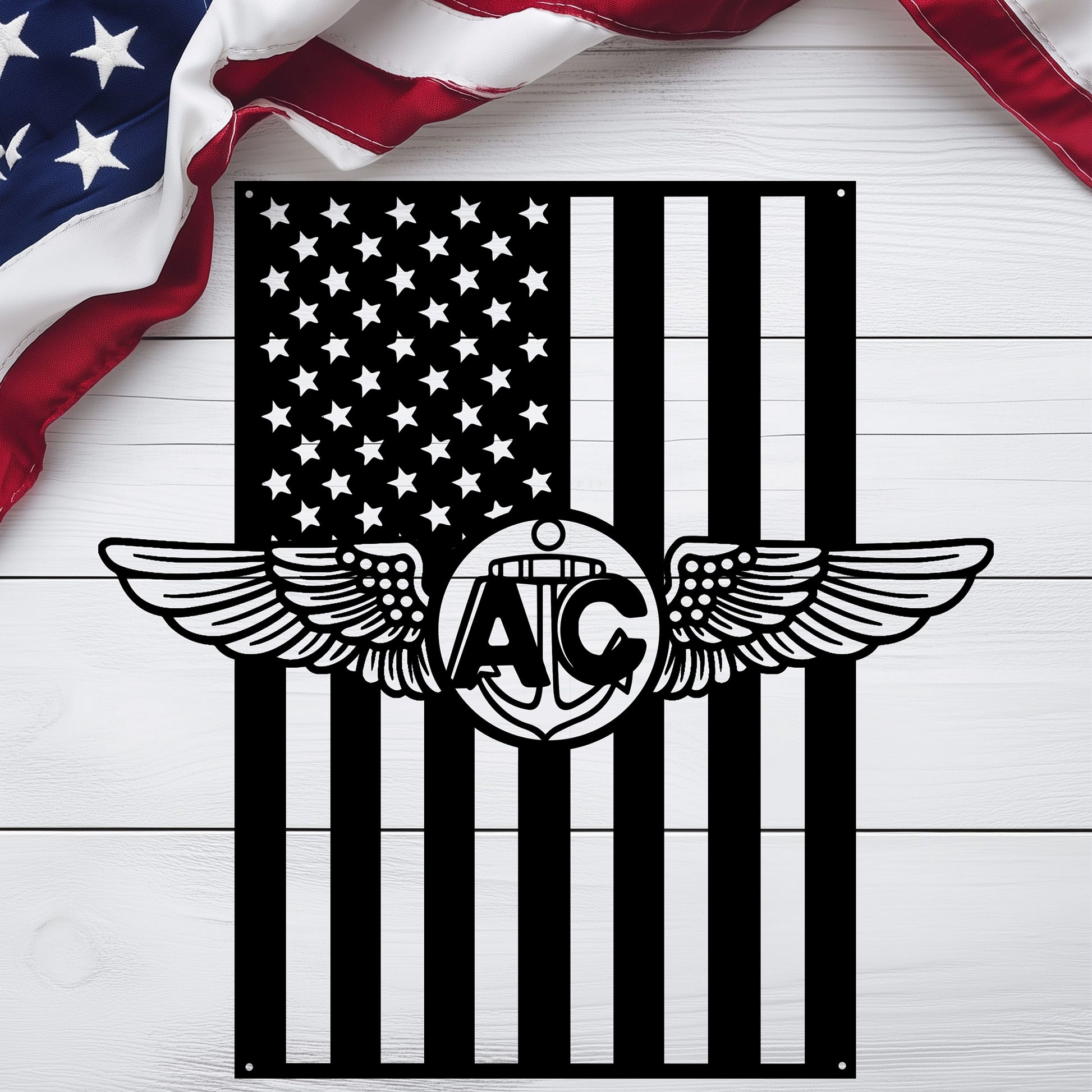 Naval Aircrew Wings Metal Wall Art | American Flag Tribute - MAIKERU STUDIO