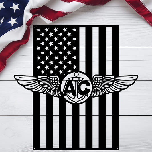 Naval Aircrew Wings Metal Wall Art | American Flag Tribute - MAIKERU STUDIO