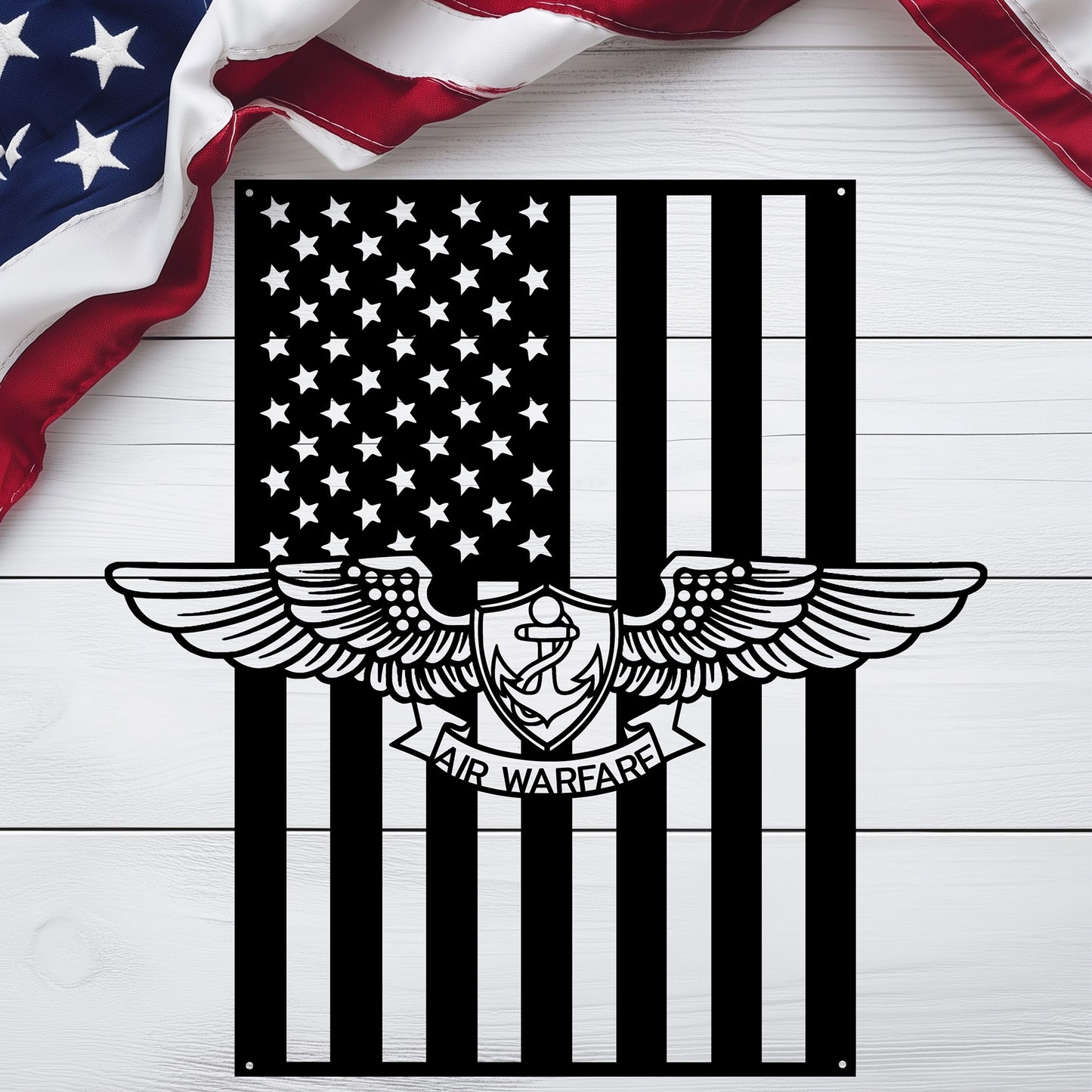 Naval Air Warfare Wings Metal Wall Art | American Flag Tribute - MAIKERU STUDIO