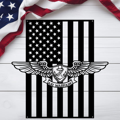 Naval Air Warfare Wings Metal Wall Art | American Flag Tribute - MAIKERU STUDIO