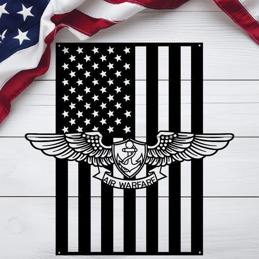 Naval Air Warfare Wings Metal Wall Art | American Flag Tribute - MAIKERU STUDIO