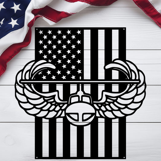 Air Assault Badge Metal Wall Art | American Flag Tribute - MAIKERU STUDIO