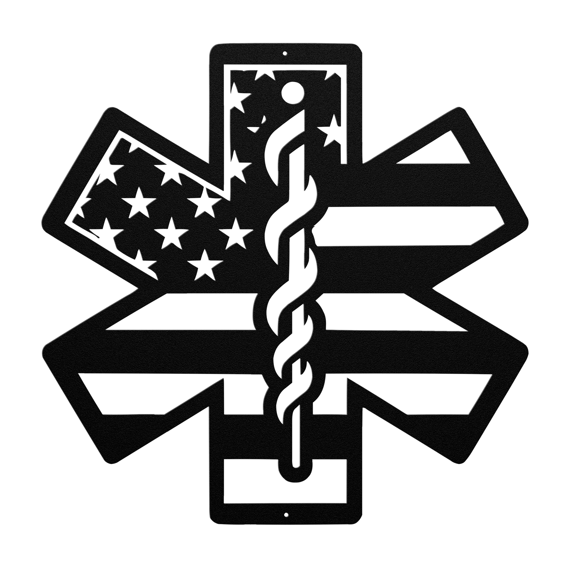 Star of Life Paramedic Metal Wall Art | EMS Tribute with American Flag - MAIKERU STUDIO