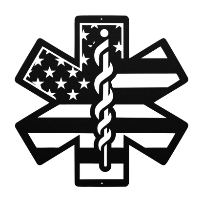 Star of Life Paramedic Metal Wall Art | EMS Tribute with American Flag - MAIKERU STUDIO