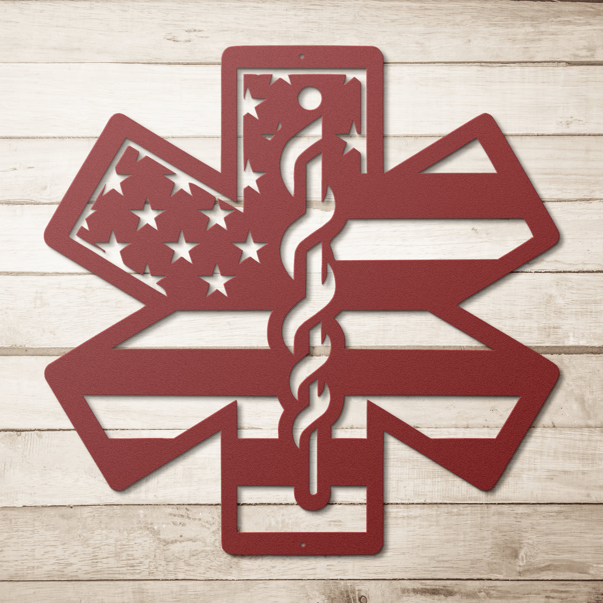 Star of Life Paramedic Metal Wall Art | EMS Tribute with American Flag - MAIKERU STUDIO