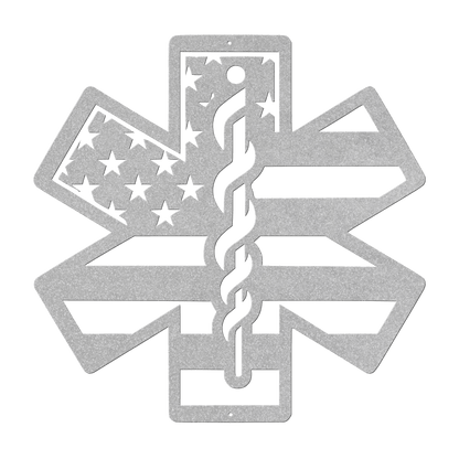 Star of Life Paramedic Metal Wall Art | EMS Tribute with American Flag - MAIKERU STUDIO