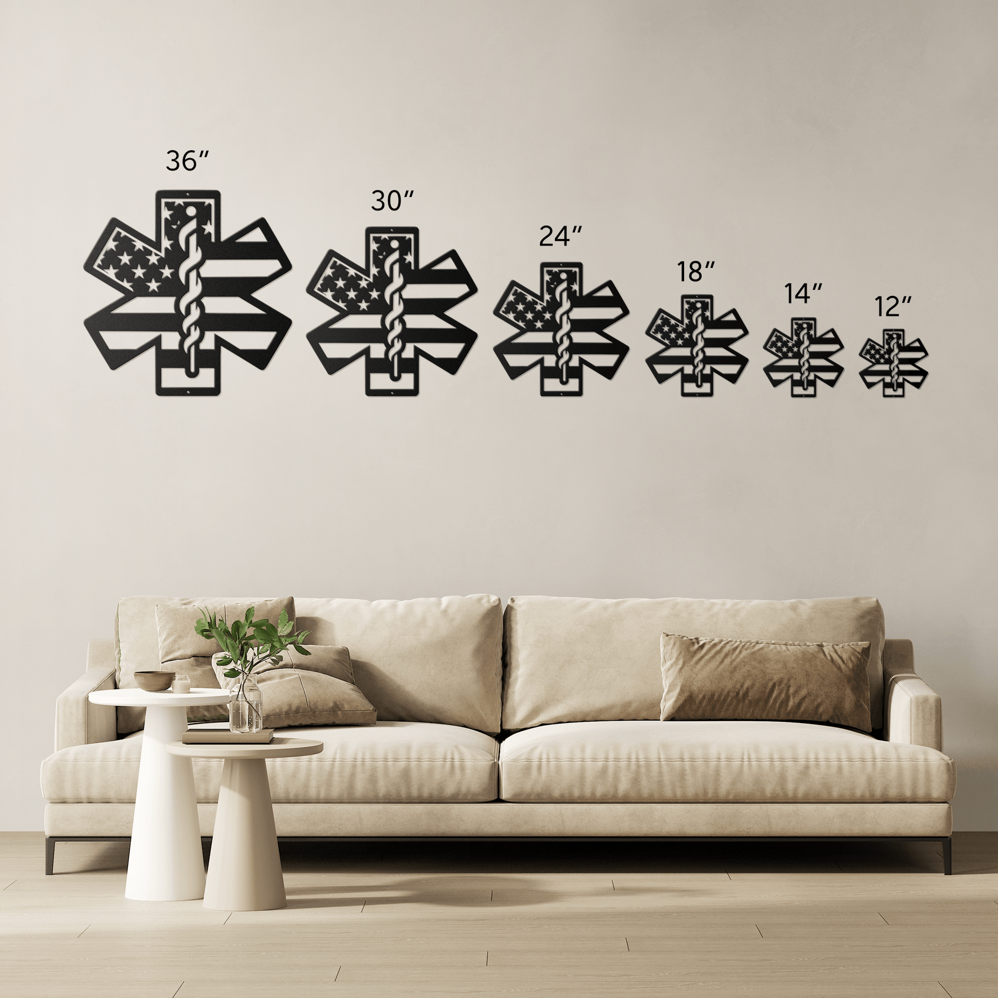 Star of Life Paramedic Metal Wall Art | EMS Tribute with American Flag - MAIKERU STUDIO