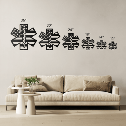 Star of Life Paramedic Metal Wall Art | EMS Tribute with American Flag - MAIKERU STUDIO