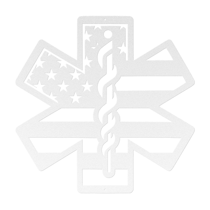 Star of Life Paramedic Metal Wall Art | EMS Tribute with American Flag - MAIKERU STUDIO