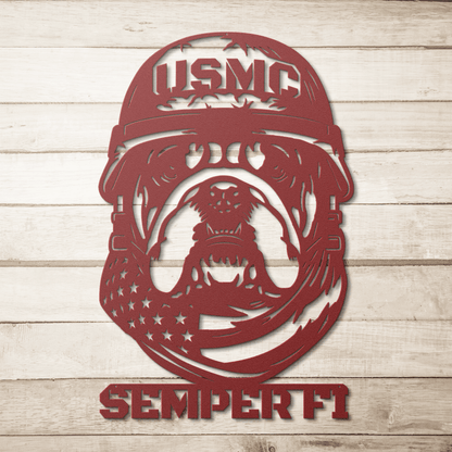 USMC Bulldog Metal Wall Art | Semper Fi Marine Corps Patriotic Decor - MAIKERU STUDIO